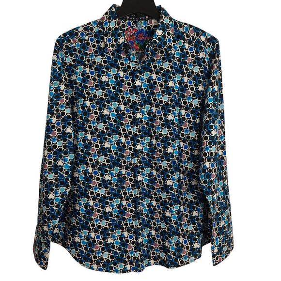Robert Graham Button Front Shirt XL Circle Floral Print Contrast Flip Cuffs - Picture 4 of 12
